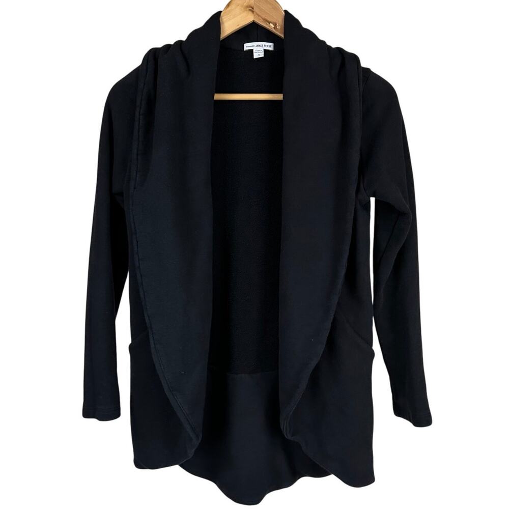 Standard James Perse Black French Terry Open Front Cotton Cardigan Size 3 US L